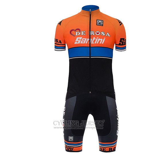 2017 Cycling Jersey De Pink Santini Black and Orange Short Sleeve and Bib Short